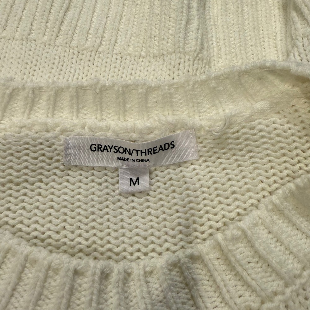 Grayson Threads Cream USA Graphic Knit Cropped Sweater Medium Cotton Blend - Picture 3 of 4